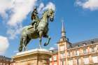 Philip III statue in Plaza Mayor and Casa de la Panaderia, Madrid, Spain. Art Print